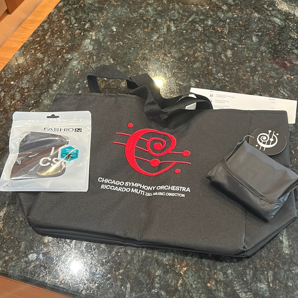 Chicago Symphony Orchestra CSO zipper tote bag, face mask, & foldable tote bag